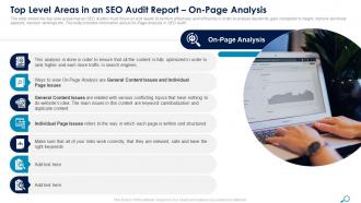 Top level areas in an seo audit report on page analysis ppt inspiration slide