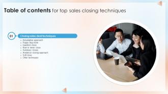 Top Sales Closing Techniques Table Of Contents SA SS