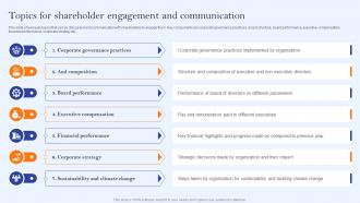 Topics For Shareholder Engagement And Communication Communication Channels And Strategies