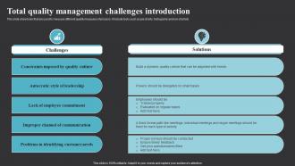 Total Quality Management Challenges Introduction