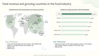Total Revenue And Growing Countries In The Food Industry Launching A New Food Product