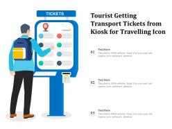 Tourist getting transport tickets from kiosk for travelling icon