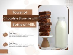 Tower of chocolate brownie with bottle of milk