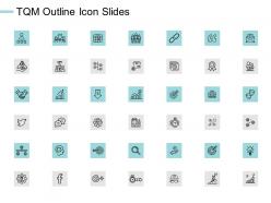 Tqm outline icon slides quotes gears e209 ppt powerpoint presentation file outfit