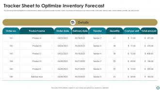 Tracker Sheet To Optimize Inventory Forecast