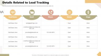 Tracking And Managing Leads To Reach Prospective Customers Details Related To Lead Tracking
