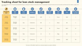 Tracking Sheet For Lean Stock Management