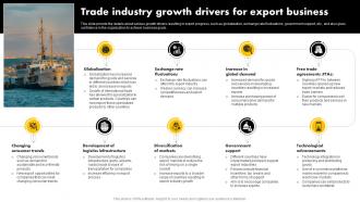 Trade Industry Growth Drivers For Export Business Exporting Venture Business Plan BP SS