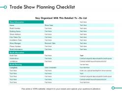 Trade show planning checklist ppt powerpoint presentation file outline
