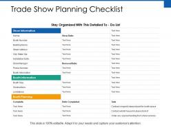 Trade show planning checklist ppt powerpoint presentation file pictures