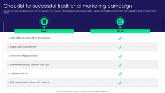 Traditional Marketing Guide To Engage Checklist For Successful Traditional Marketing Campaign