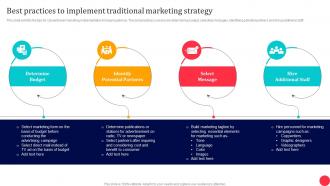 Traditional Media To Improve ROI Best Practices To Implement Traditional Marketing Strategy