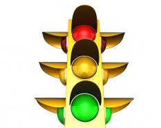 Traffic light with red green and yellow lights stock photo