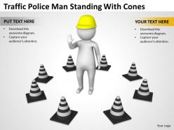 Traffic police man standing with cones ppt graphics icons powerpoint