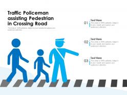 Traffic policeman assisting pedestrian in crossing road