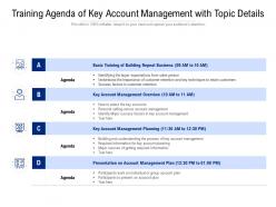 Training agenda of key account management with topic details