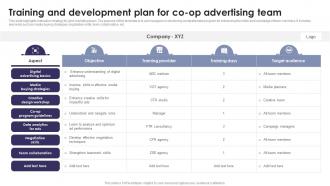 Training And Development Plan For Co Op Advertising Team