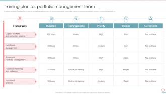 Training Plan For Portfolio Management Team Portfolio Investment Management And Growth