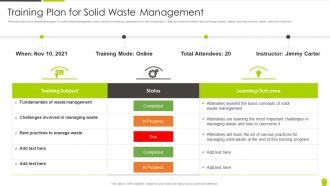 Training Plan For Solid Waste Management