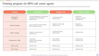 Training Program For Bpo Call Center Agents Smart Action Plan For Call Center Agents