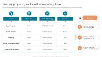 Training Program Plan For Online Marketing Team Approaches To Enter Global Market MKT SS V
