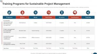 Training Programs For Sustainable Project Management