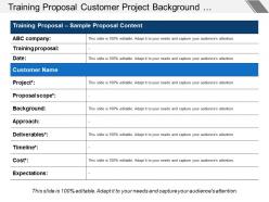 Training proposal customer project background approach timeline and expectations