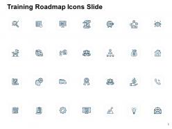 Training roadmap icons slide pillars ppt powerpoint presentation professional