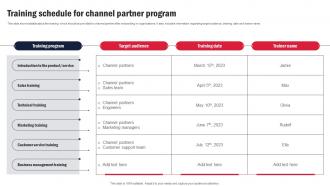 Training Schedule For Channel Partner Program Channel Partner Program Strategy SS V