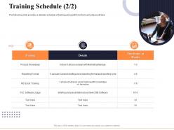 Training schedule product marketing and business development action plan ppt demonstration