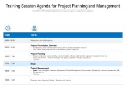 Training session agenda for project planning and management