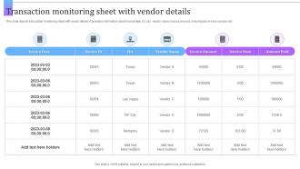 Transaction Monitoring Sheet With Vendor Details