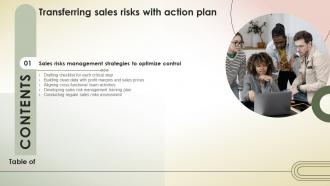 Transferring Sales Risks With Action Plan Table Of Contents