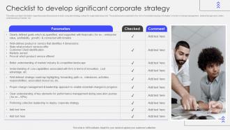 Transforming Corporate Performance Checklist To Develop Significant Corporate Strategy