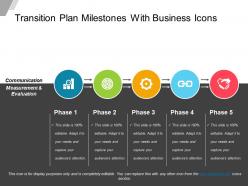 Transition plan milestones with business icons powerpoint show