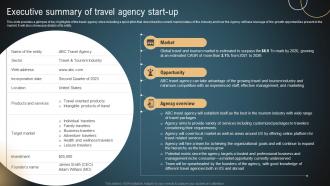 Transportation And Logistics Executive Summary Of Travel Agency Start Up BP SS