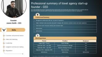 Transportation And Logistics Professional Summary Of Travel Agency Start Up BP SS