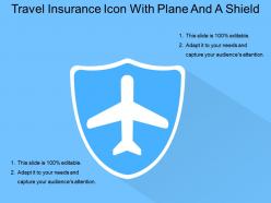 Travel insurance icon with plane and a shield