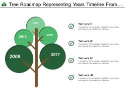 Tree roadmap representing years timeline from 2009 to 2017 using boards