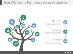 Tree with icons for financial investment branching powerpoint slides