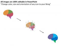Tri colored brain with financial function analysis flat powerpoint design
