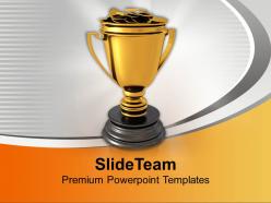 Trophy cup full of money savings growth powerpoint templates ppt themes and graphics 0213