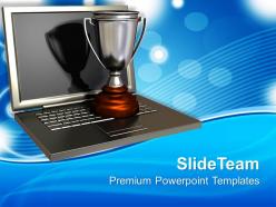 Trophy On Top Of An Open Laptop Powerpoint Templates Ppt Themes And Graphics