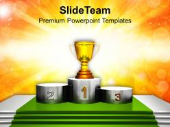 Trophy on winner podium powerpoint templates ppt themes and graphics 0213