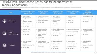 Turnaround Objectives And Action Plan For Management Of Business Departments