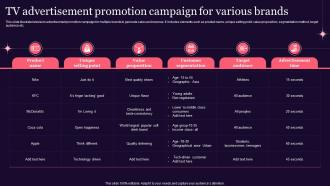 TV Advertisement Promotion Campaign For Various Brands
