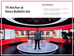 Tv anchor at news bulletin set