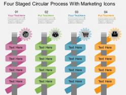 Tv four staged circular process with marketing icons flat powerpoint design