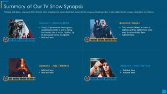 Tv Show Pitch Deck Summary Of Our Tv Show Synopsis Ppt Slides Graphic
