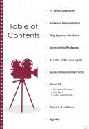 TV Show Sponsorship Proposal Table Of Contents One Pager Sample Example Document